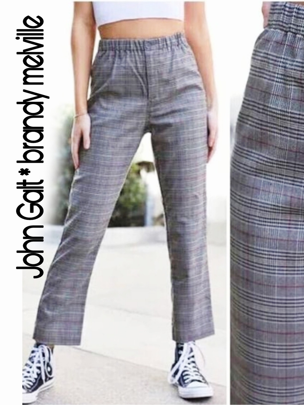 Brandy Melville Gray Tilden Gray Plaid High Rise Ankle Pants